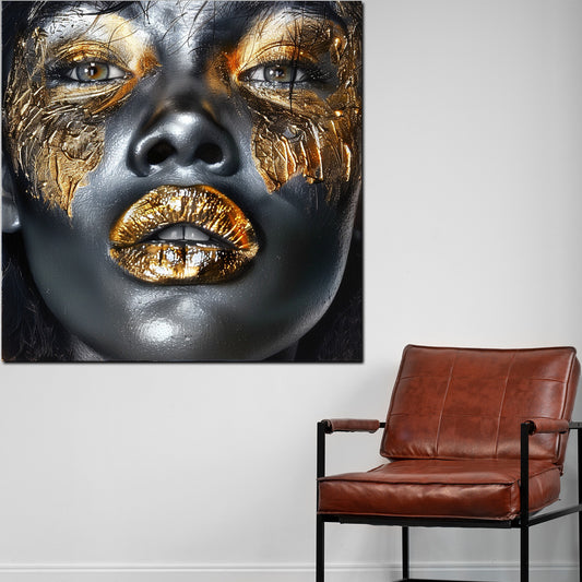Wandbild goldene Lippen African Women
