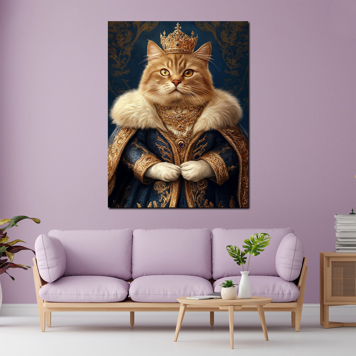 Wandbild königliche Katze mit Krone und Prunkgewand Adel Majestät modern