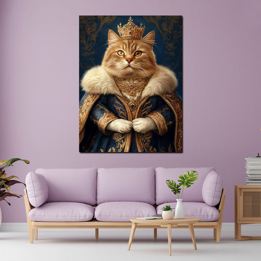 Wandbild königliche Katze mit Krone und Prunkgewand Adel Majestät modern