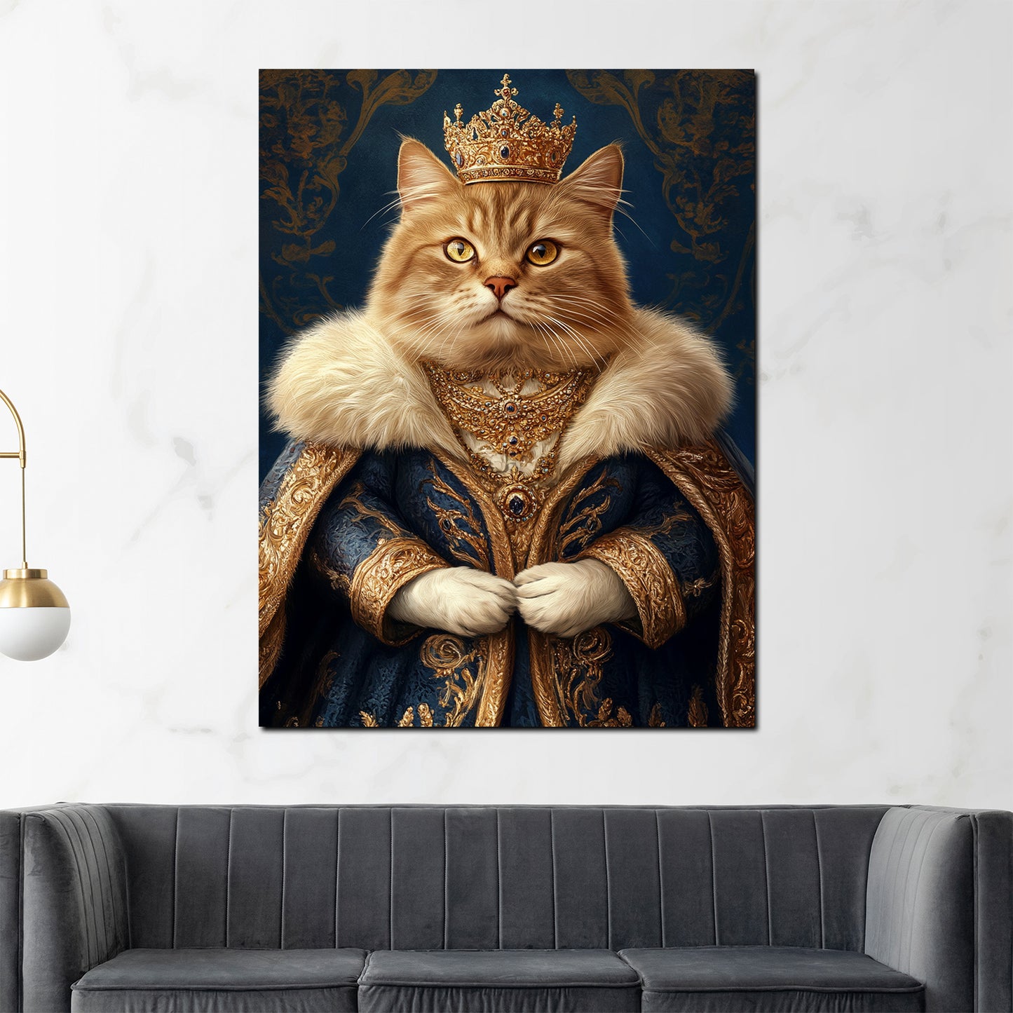 Wandbild königliche Katze mit Krone und Prunkgewand Adel Majestät modern