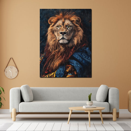 Wandbild königlicher Löwe in prachtvollem Gewand Stärke modern