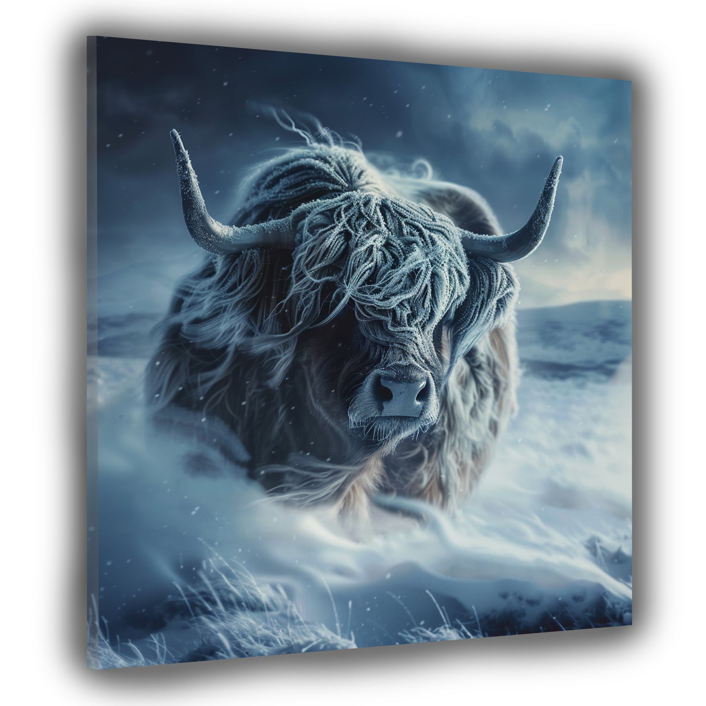 Wandbild Schottisches Hochlandrind im Schnee Winterlandschaft Frost Natur