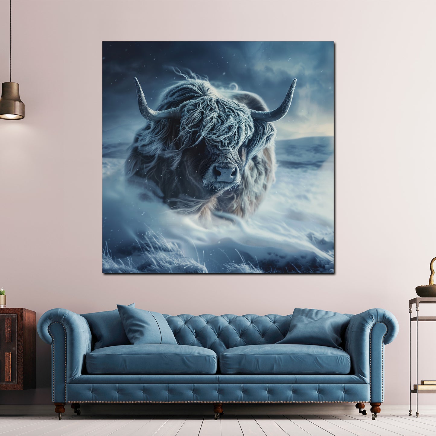 Wandbild Schottisches Hochlandrind im Schnee Winterlandschaft Frost Natur