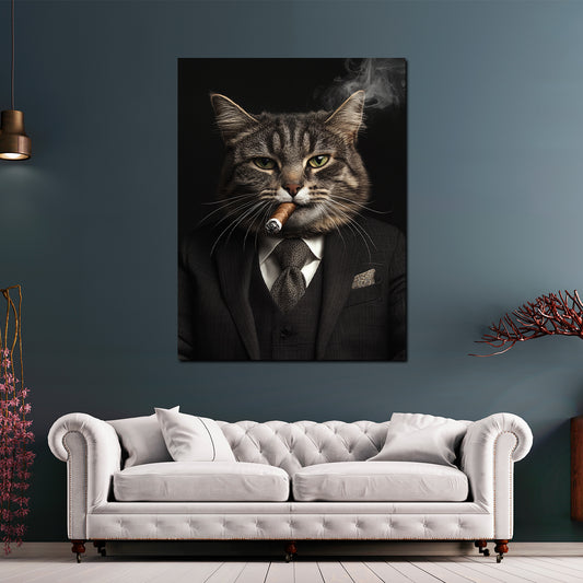 Wandbild Boss Kater im Anzug Erfolg modern Katze