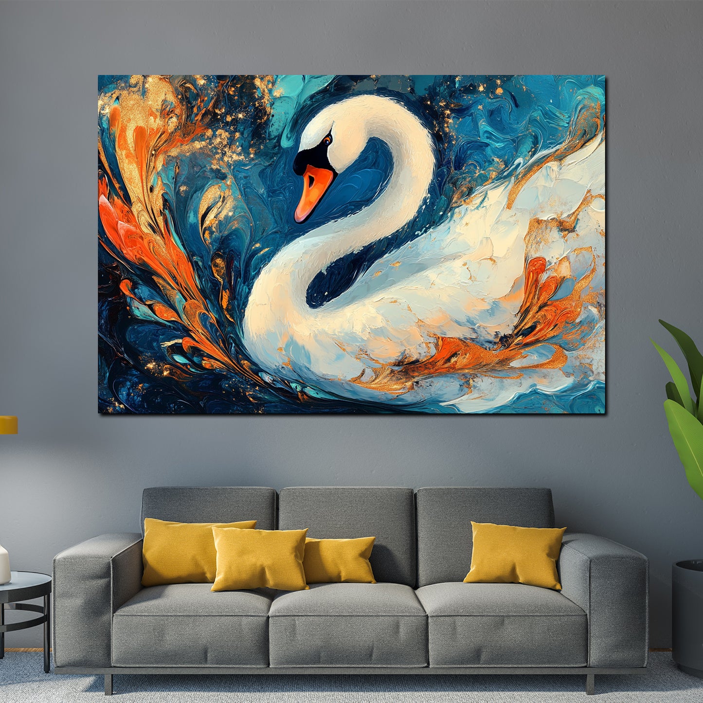 Wandbild malerischer Schwan in farbenprächtigem Stil Eleganz abstrakt