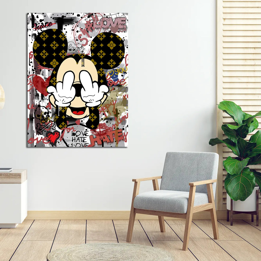 Wandbild Comic Pop Art Mickey Hate Love Maus Style Kunstwerk