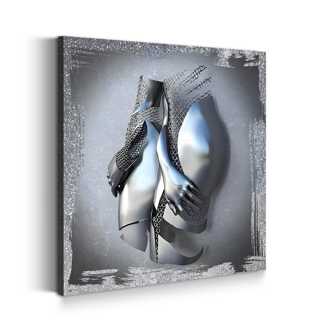 Wandbild modern 2 Körper 3D Metallfiguren Metall Wandkunst Silver Style