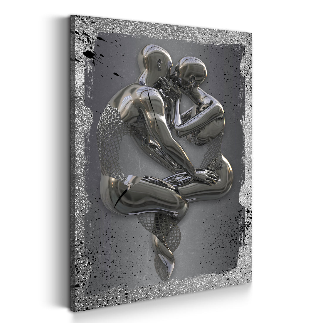 Wandbild modern 3D Metallfigur Kiss Splash Metall Wandkunst Silver Style