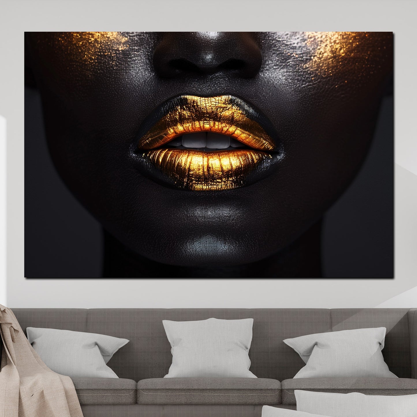 Wandbild schwarze Haut mit verführerischen goldenen Lippen