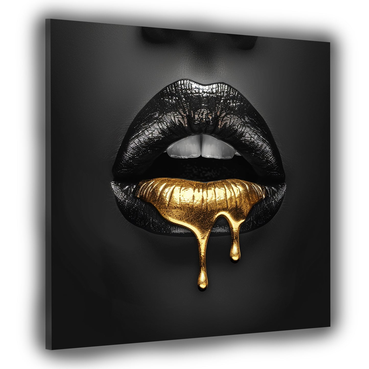Wandbild schwarze Lippen mit Goldtropfen