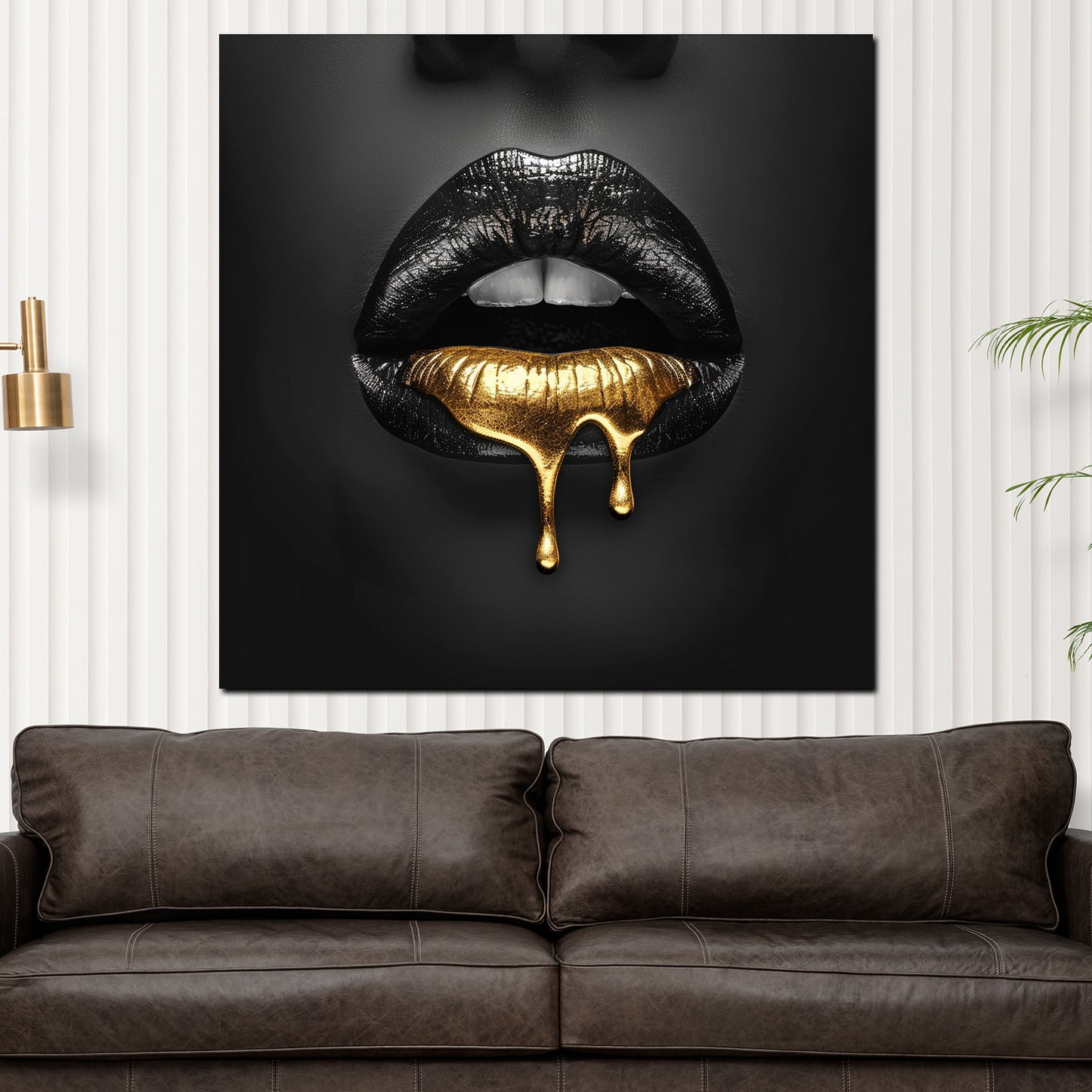 Wandbild schwarze Lippen mit Goldtropfen