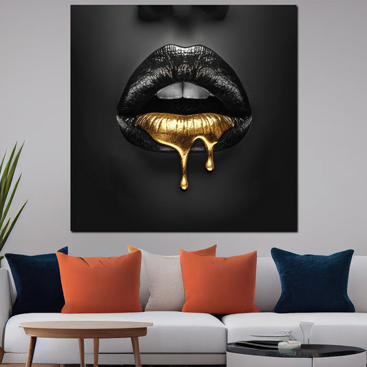 Wandbild schwarze Lippen mit Goldtropfen
