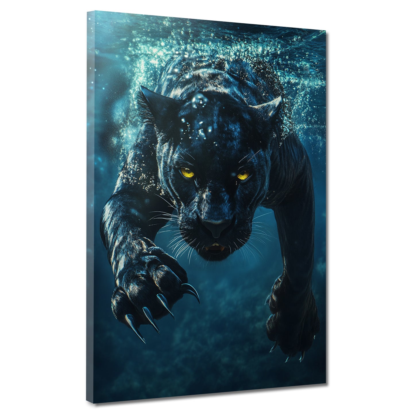 Wandbild schwarzer Panther im Wasser Wildnis Kraft