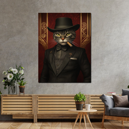 Wandbild Kater im Anzug mit Hut Eleganz Retro modern