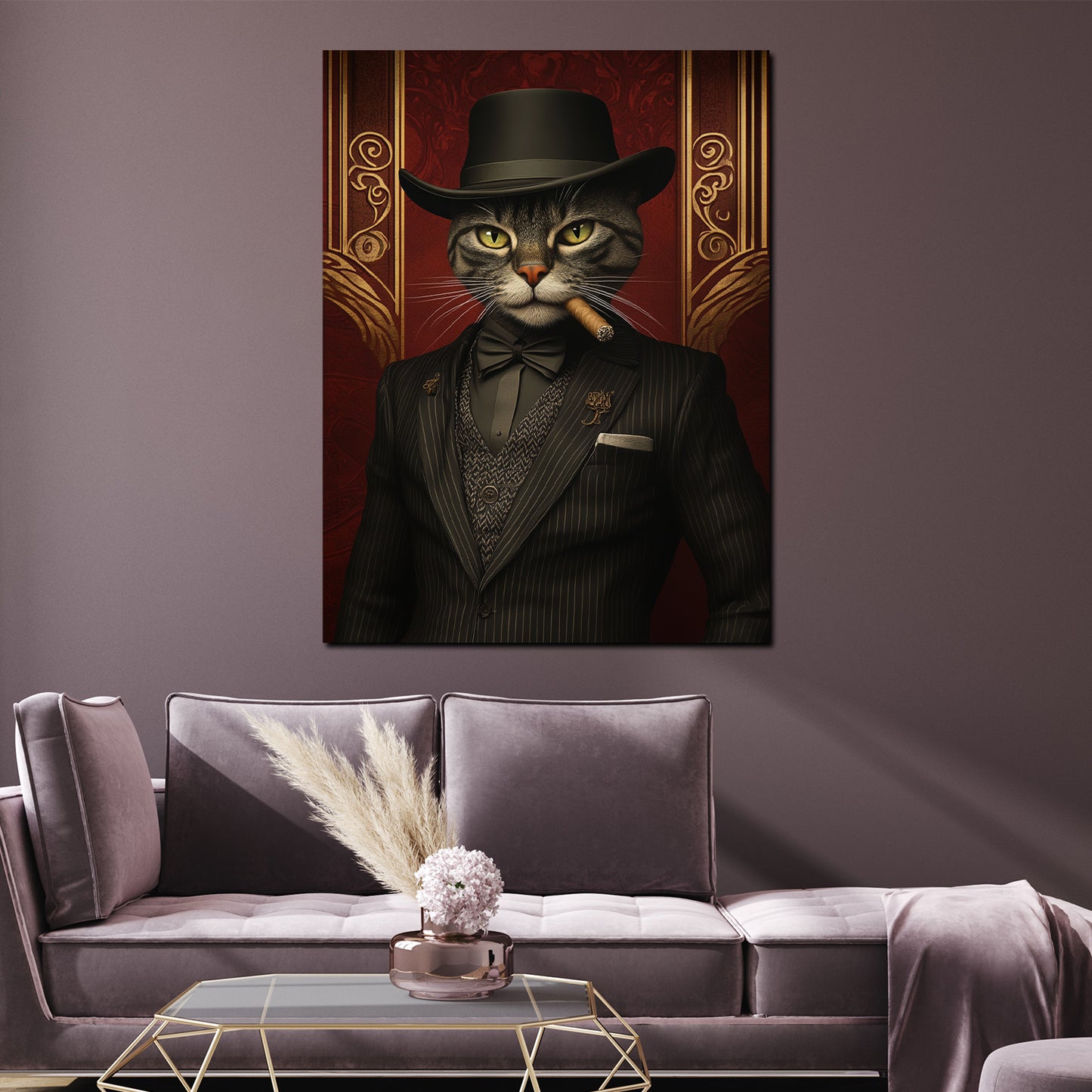 Wandbild Kater im Anzug mit Hut Eleganz Retro modern