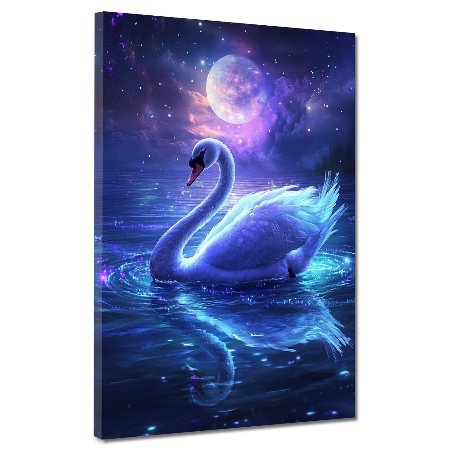 Wandbild verträumter Schwan im Mondlicht Magie Wasser Sterne modern
