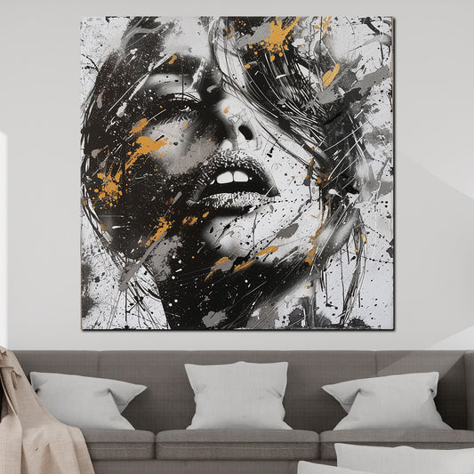 Wandbild weibliches Gesicht mit goldenen Akzenten