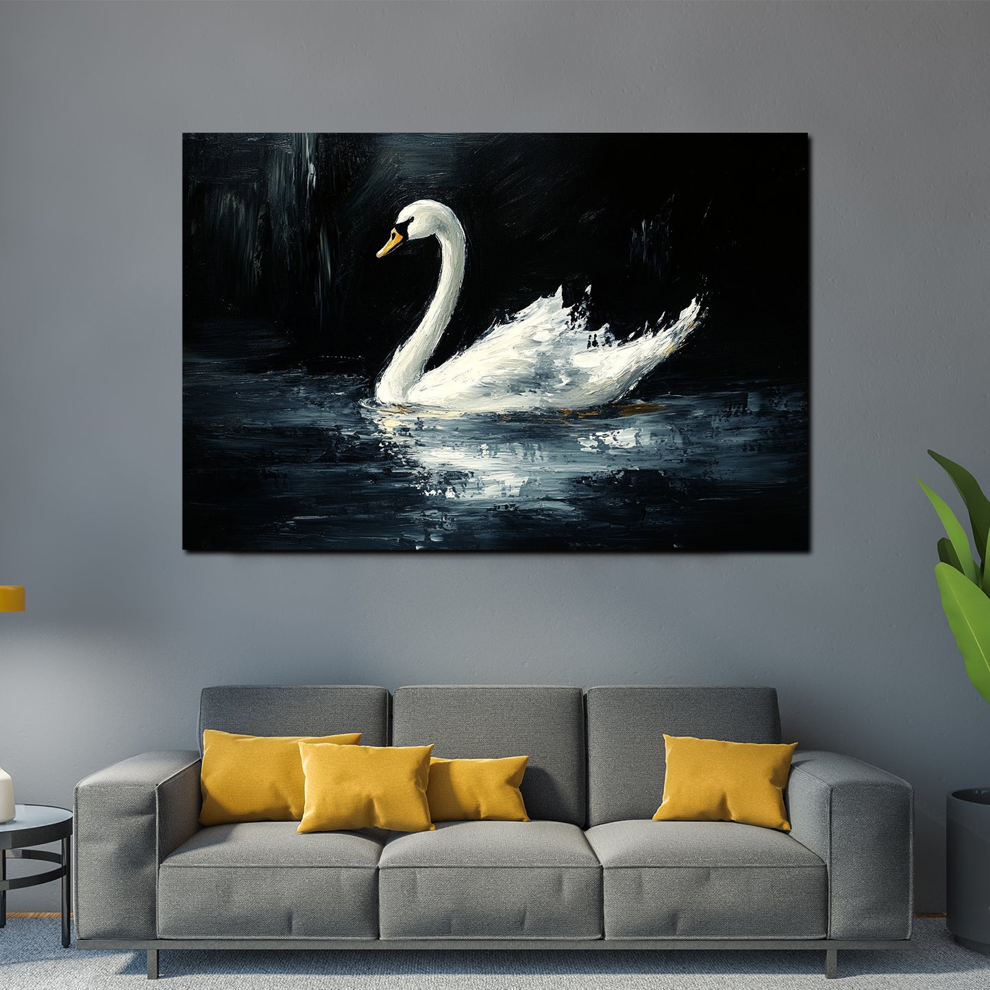Wandbild weißer Schwan auf dunklem Wasser Eleganz Natur Kunst modern