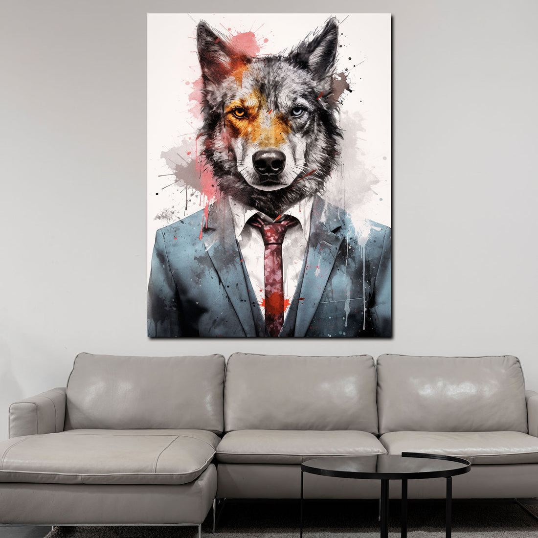 Wandbild wunderschön Wolfshund im Anzug, Pop Art