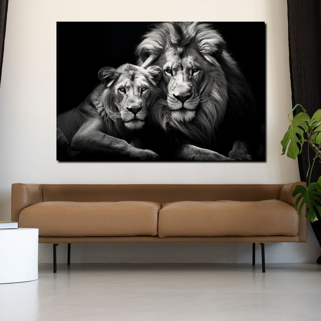 Wandbild zwei Löwen Black Style