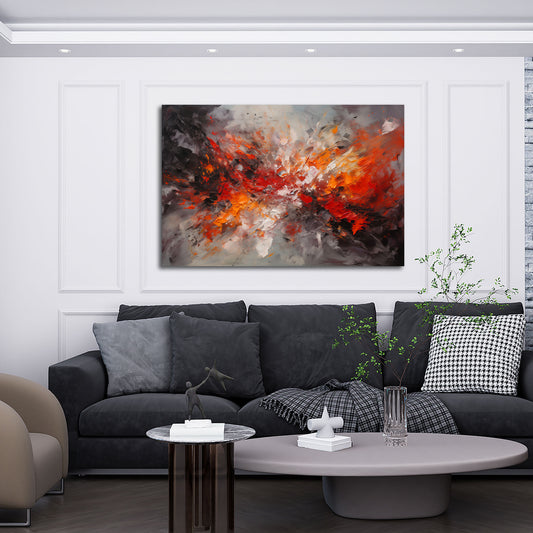 Abstrakt Explosion rot orange schwarz Dynamik Wandbild
