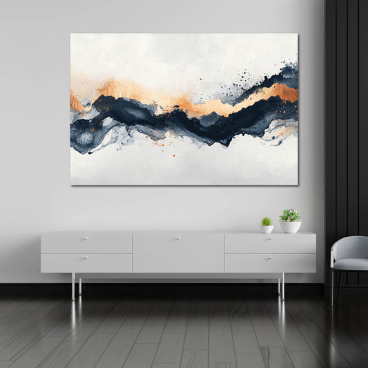 Abstrakt Goldakzent Dunkelblau auf Weiß Marmoroptik Wandbild