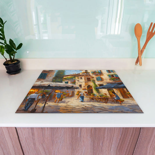 Abstrakt Italien Dorf Herdabdeckplatte Induktionsschutz für Ceranfeld & Küche Deko