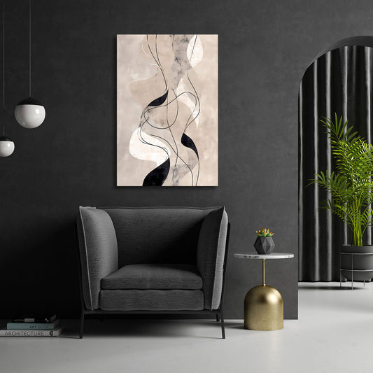 Abstrakt Linien Beige Schwarz Minimalismus Wandbild
