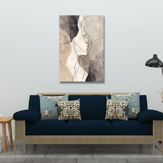 Abstrakt Liniengesicht Beige Braun Schwarz Wandbild