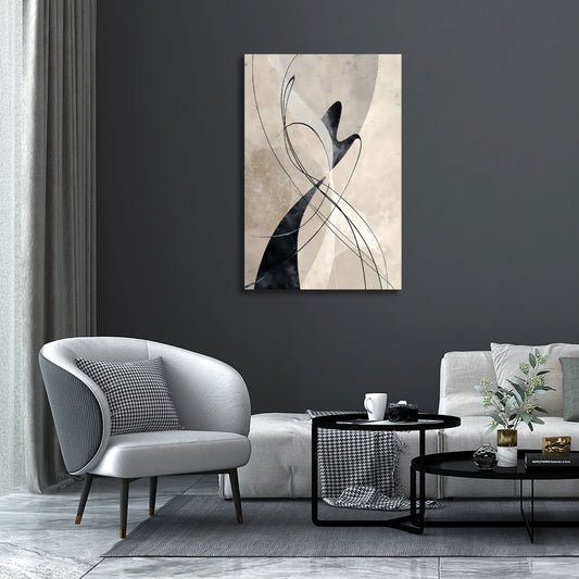 Abstrakt Linienkunst Beige Schwarz Wandbild