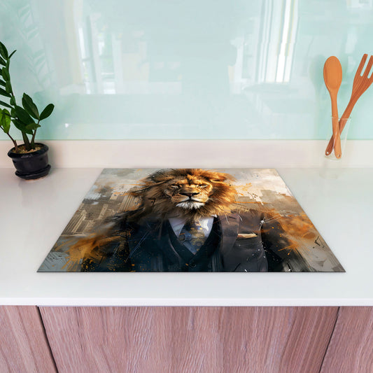 Abstrakt Löwe im Anzug Herdabdeckplatte Induktionsschutz für Ceranfeld & Küche Deko