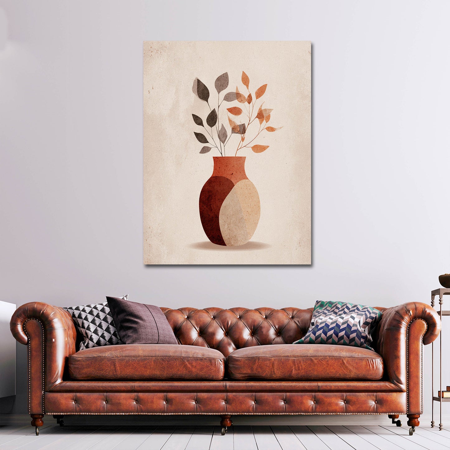 Minimalistisch Vase Trockenpflanzen Boho Wandbild