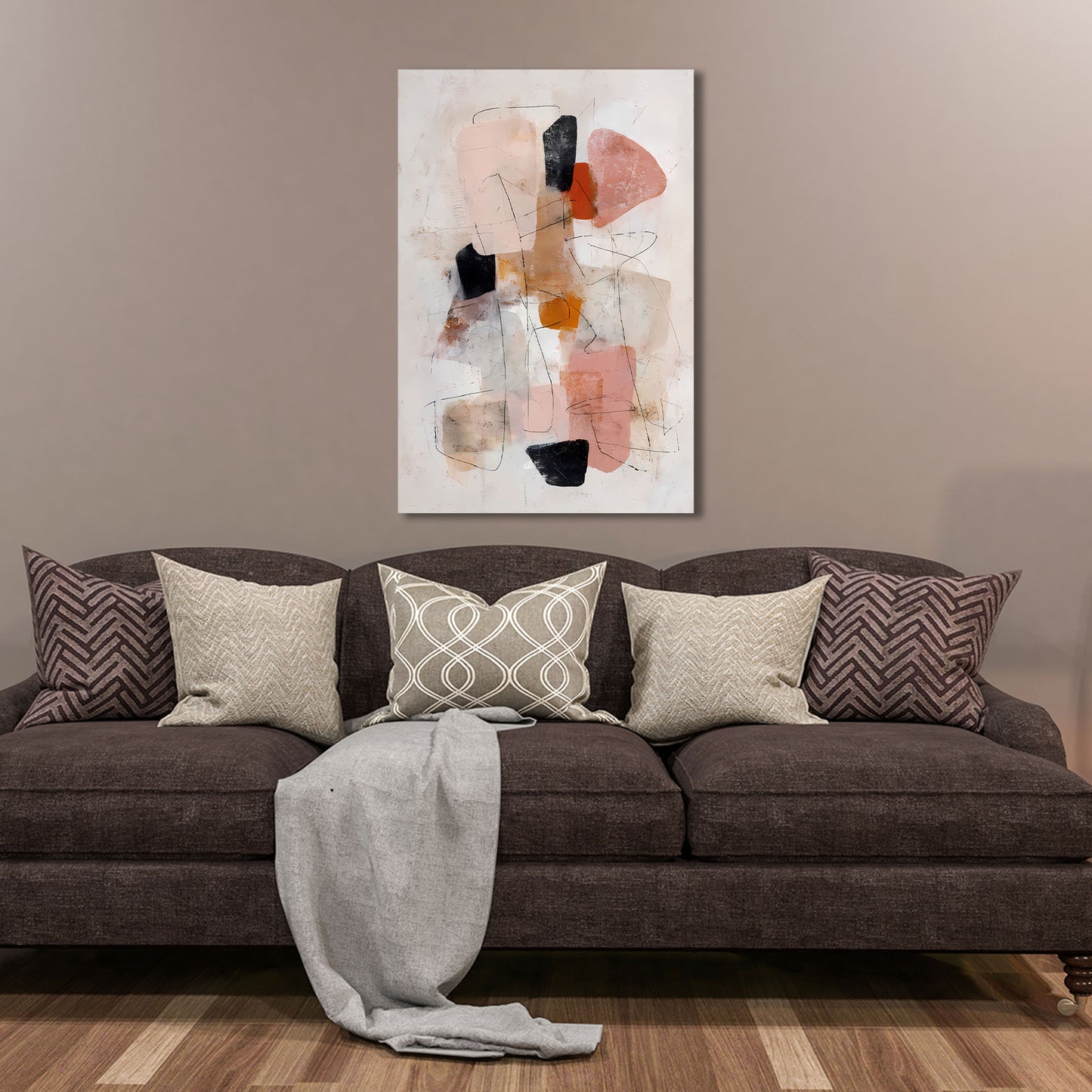 Abstrakt Formen Rosa Beige Schwarz Wandbild