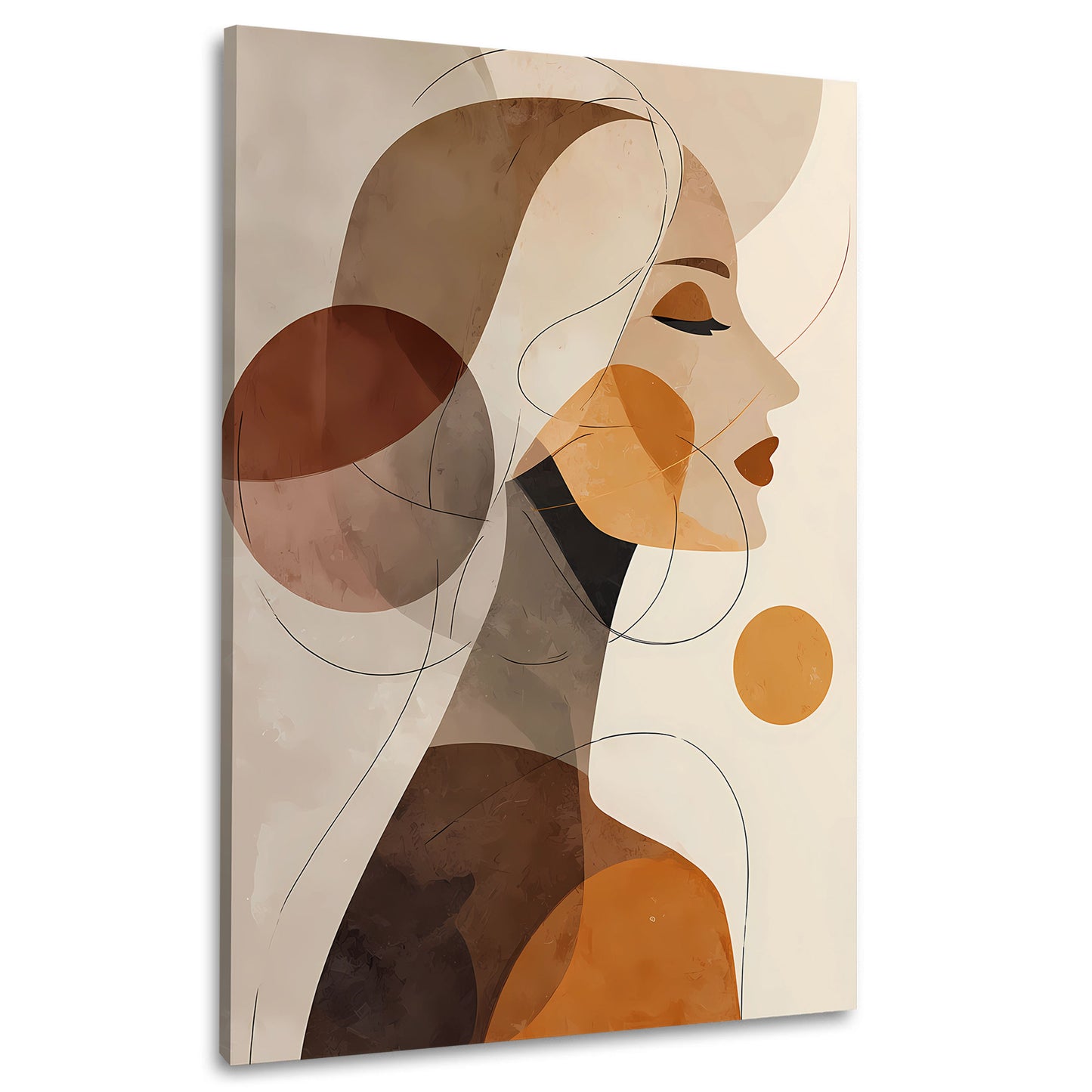 Abstrakt Frau Seitenansicht Orange Braun Linienkunst Wandbild