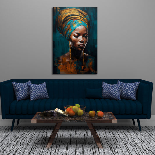 Afrikanische Frau Kopftuch Schmuck Eleganz Wandbild