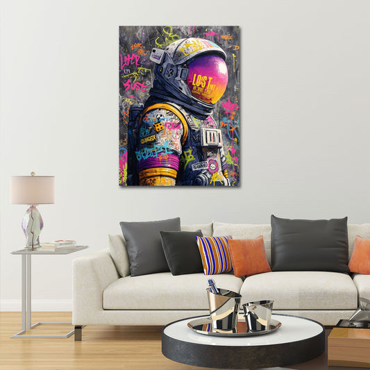 Astronaut Pop Art Street Art Profil Neonfarben Weltraum Wandbild