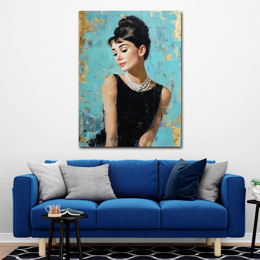 Audrey Porträt Modeikone Eleganz Retro Stil Wandbild