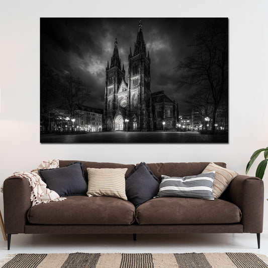 Bonifatiuskirche Wiesbaden schwarz weiß Doppelturmfassade Wandbild