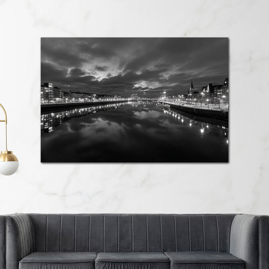 Bremen Weserufer Skyline schwarz weiß Spiegelung Wandbild