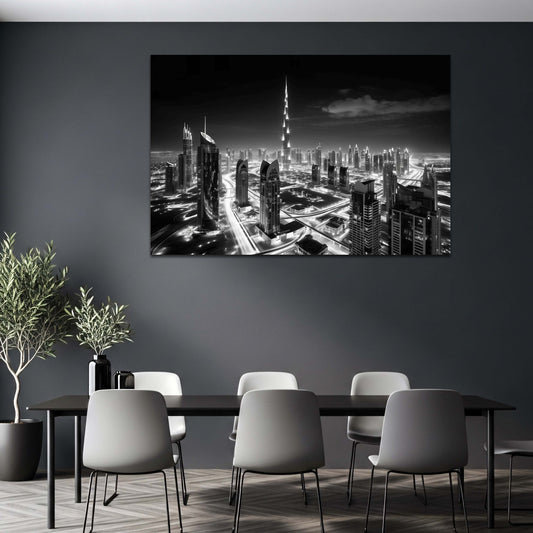 Burj Khalifa in Dubai bei Nacht schwarz weiß Architektur Wandbild