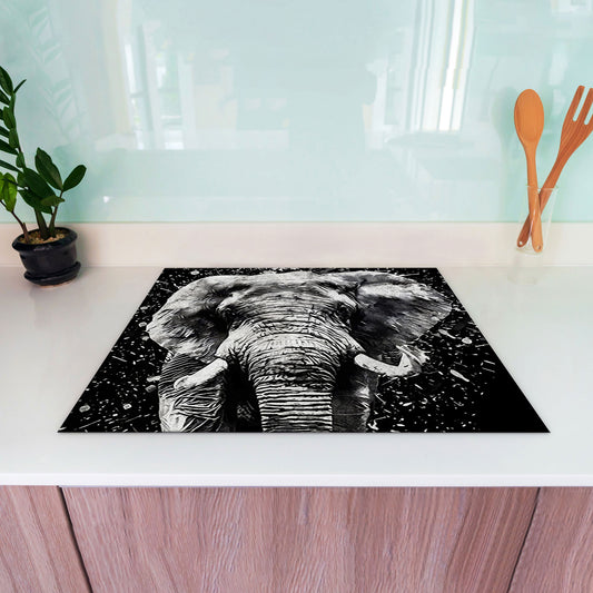 Elefant schwarz-weiß Herdabdeckplatte Induktionsschutz für Ceranfeld & Küche Deko