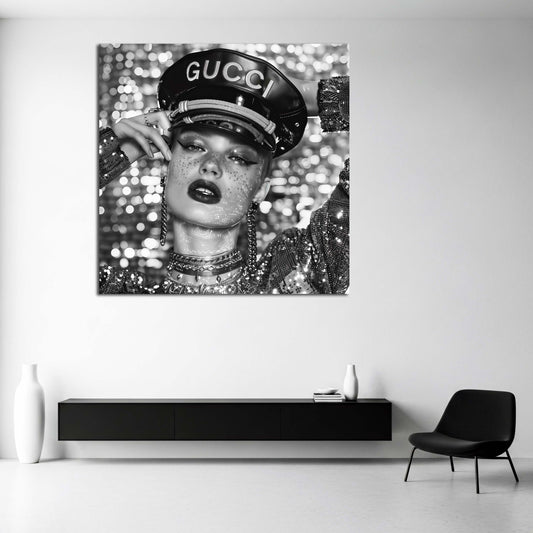 Fashion Frau Porträt Glitzer Look Luxus schwarz weiß Wandbild