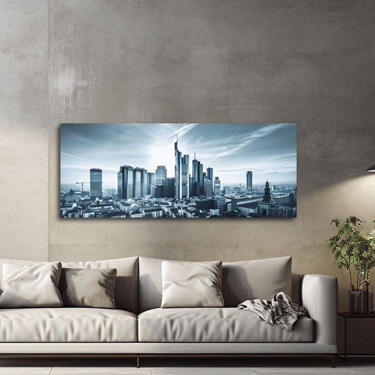Frankfurt Panorama Wandbild über einem Sofa im Wohnraum
