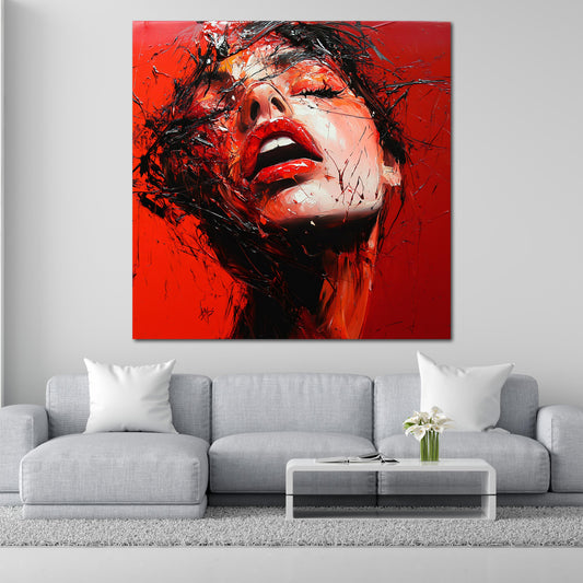 Abstrakt Frauengesicht rote Lippen Emotion Wandbild