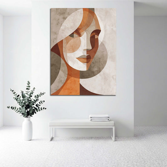 Frauenporträt abstrakt beige braun geometrischer Stil Wandbild