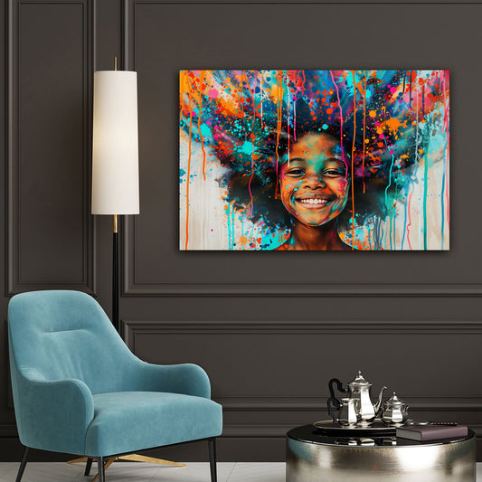 Fröhliches Kind abstrakt und bunt in Aquarell Wandbild