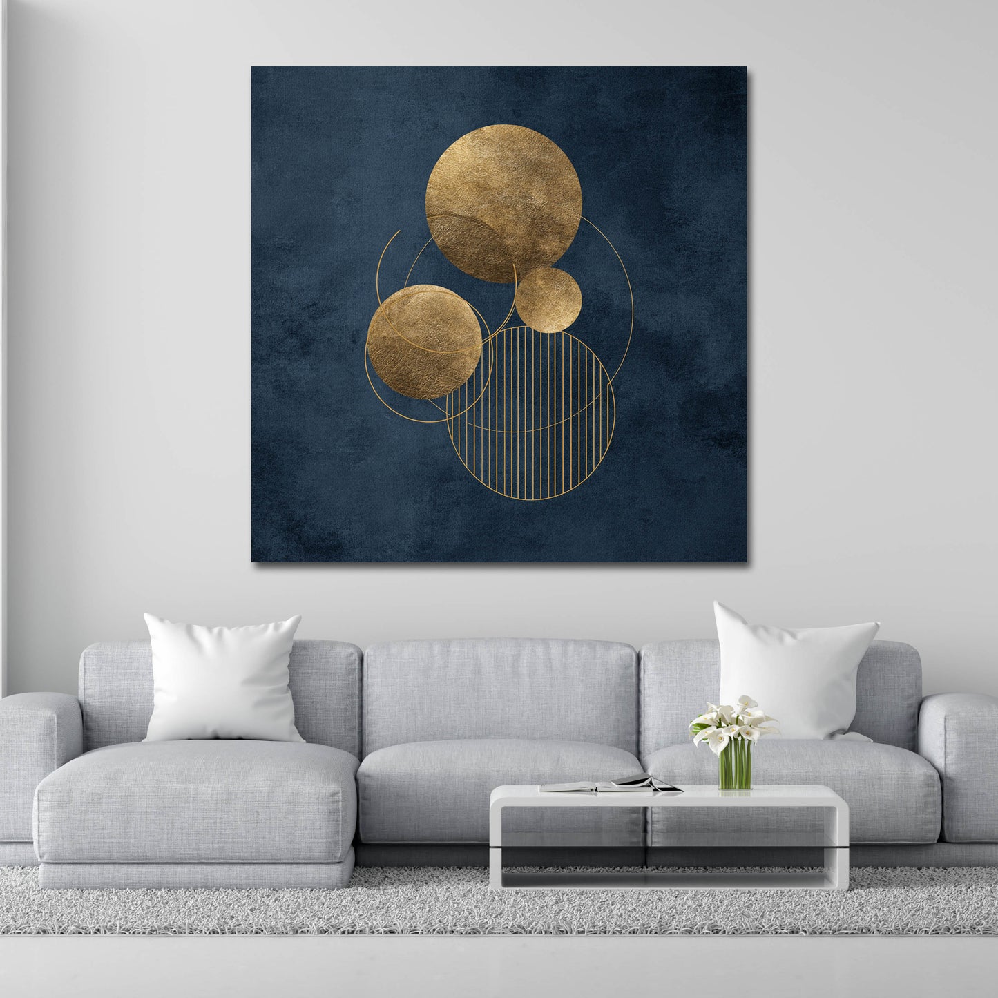 Minimalistisch geometrische Kunst gold blau Wandbild