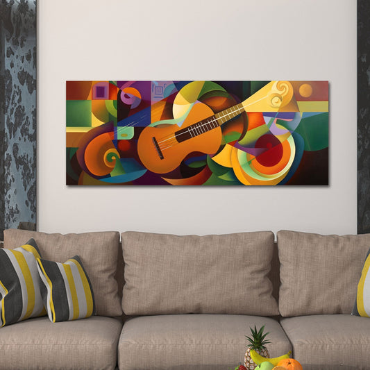 Gitarre in abstraktem Farbdesign Orange Tuerkis Wandbild