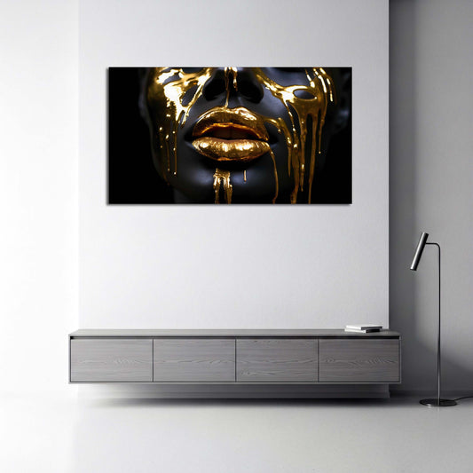 Gold Lippen Frau Gesicht schwarz dunkel Luxus Wandbild