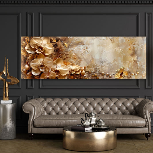 Goldene Blumen abstrakt und warm in Ölmalerei Wandbild